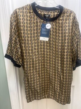 Fendi Tan and Black All-Over FF Logo Short Sleeve Tee